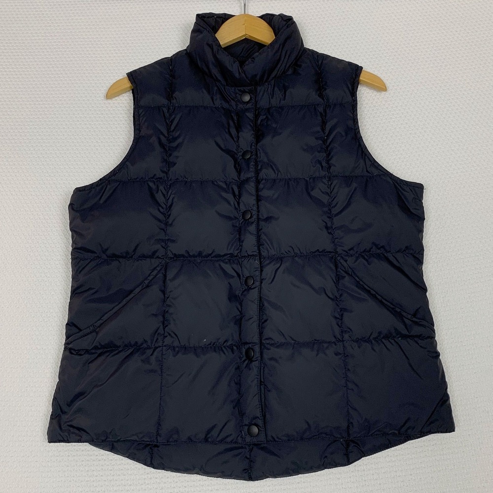 Lands End Women M 10-12 Black Quilted Goose Down Puffer Vest Jacket Gilet 178924